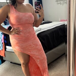 Fashion Nova One-Shoulder Peach Dress